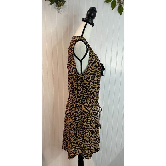 Beachlunchlounge Leopard Print Dress Medium Viscose Tassel Tie Waist & Neckline - Picture 5 of 16